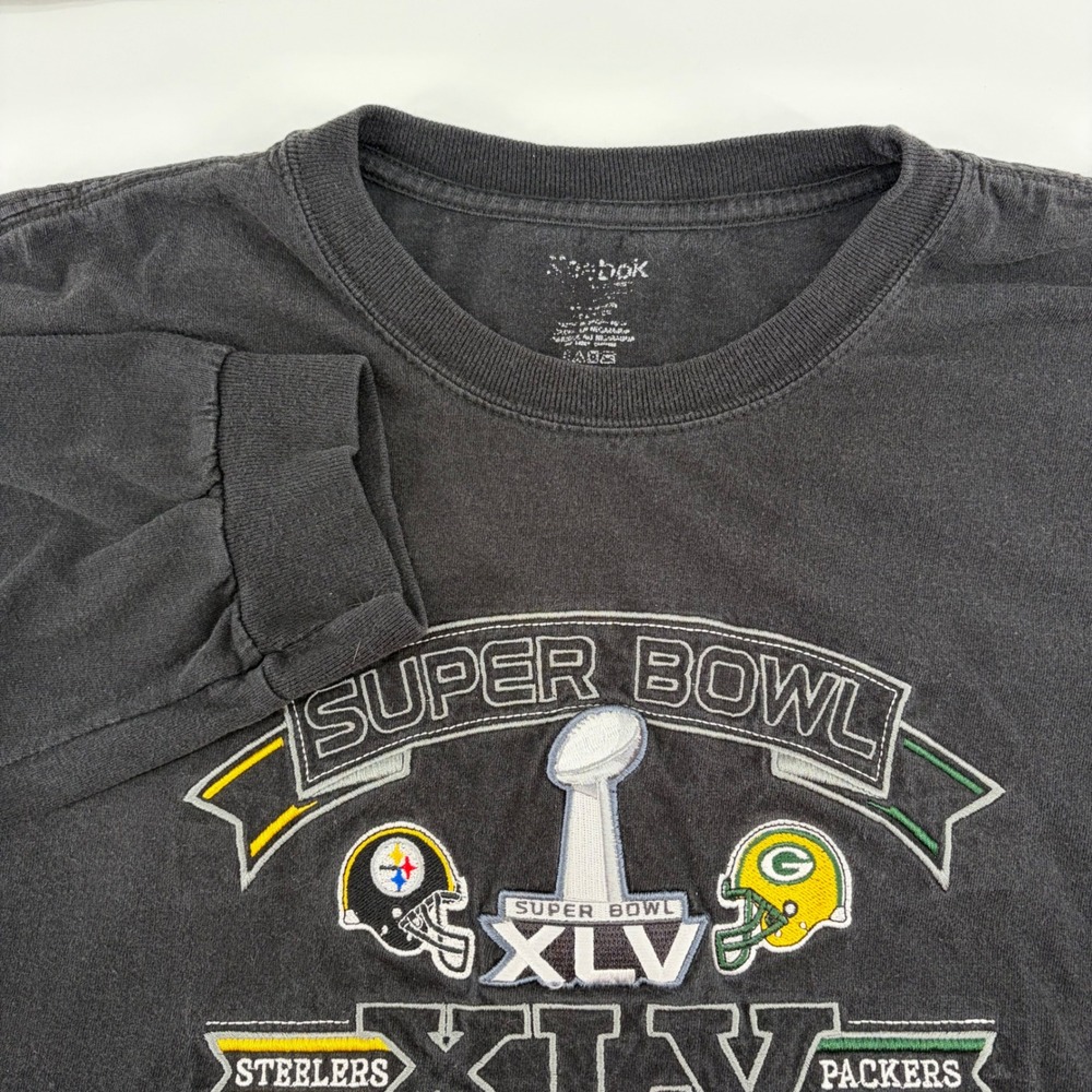 Reebok Super Bowl XLV Steelers vs Packers Long Sleeve Shirt Black Mens XL